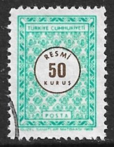 TURKEY 1969 50k Light Green and Brown OFFICIAL Sc O115 VFU