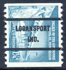 Logansport IN, 1054A-71 Bureau Precancel, 1¼¢ coil Palace of Governors