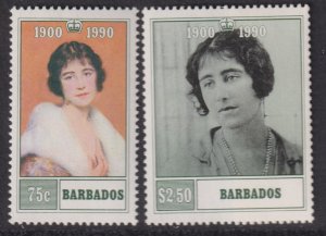 1990 Barbados Queen Mother 90th B-day set of four MNH Sc# 782  / 783 CV $4.00