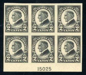 US Stamp #611 Warren G Harding 2c - Plate Block of 6 - MNH - CV $90.00