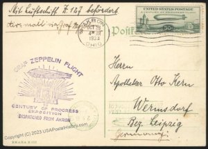 USA 1933 Graf Zeppelin Akron Chicagofahrt C18 Mi355 Cover Wernsdorf 111351