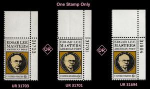 US 1405 Edgar Lee Masters 6c plate single MNH 1970