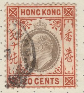 British Colony HONG KONG KEVII 1906 20c Wmk Mult Crown CA Used A29P17F32382-