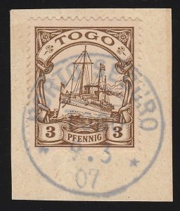 GERMANY - TOGO 1900 Yacht 3pf no wmk. 'Porto Seguro Togo 9 3 07' postmark