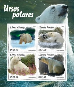 Sao Tome & Principe Wild Animals Stamps 2019 MNH Polar Bears Bear Fauna 4v M/S