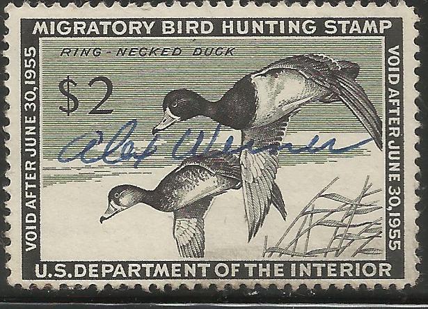 UNITED STATES  RW21  SIGNED, RING-NECKED DUCKS,  HUNTING PERMIT STAMP