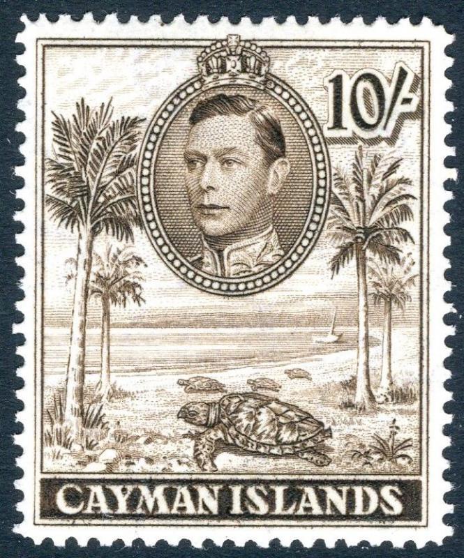 CAYMAN ISLANDS-1943 10/- Chocolate Perf 14 Sg 126a LIGHTLY MOUNTED MINT V14949