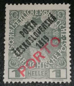 Czechoslovakia 1 heller 1919 overprint on Austrian porto stamp Michel 92