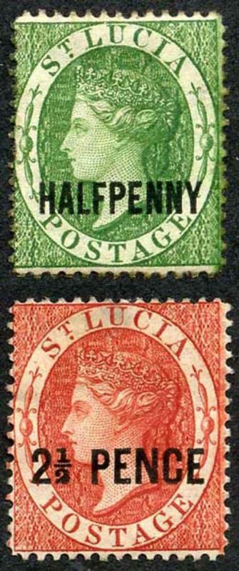 St Lucia SG23/24 1881 QV Set of Two with Opt (Type T3) P14 M/M