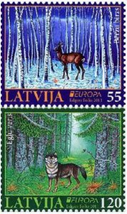 Latvia Lettland 2011 Europa CEPT Forests mammals deer and wolf set of 2 stamps