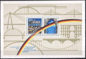 Germany 1990, Scott#1619 MNH, Opening of Berlin Wall, souvenir sheet