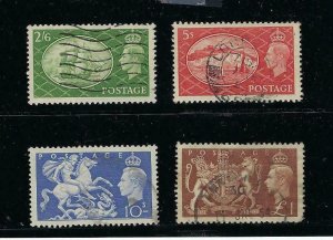 GREAT BRITAIN SCOTT #286-289  1951 GEORGE VI HIGH VALUES- USED