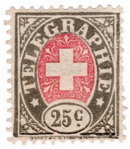 (I.B) Switzerland Telegraphs : 25c Brown & Pink (1881)