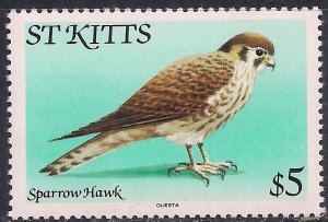 St Kitts 1981 QE2 $5 Birds 'Sparrow Hawk' Umm SG 69a ( F606 )