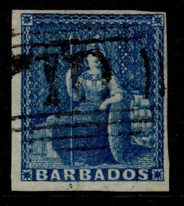 BARBADOS QV SG10, 1d deep blue, FINE USED. Cat £65.