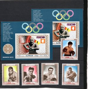 AJMAN 1969 OLYMPIC GAMES MEXICO/BOXING SET OF 5 STAMPS & 2 S/S MNH