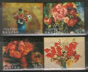 Bhutan 1970 Flowers Painting by Van Gogh Renoir Art Thick Card 4 diff. MNH #2234