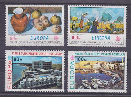 Turkish Northern Cyprus Sc 26-27, 41-42, MNH 1975 & 1977 EUROPA sets complete VF