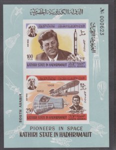 Aden - Kathiri State MiBlock16B, John F. Kennedy, Imperf Souvenir Sheet Mint NH