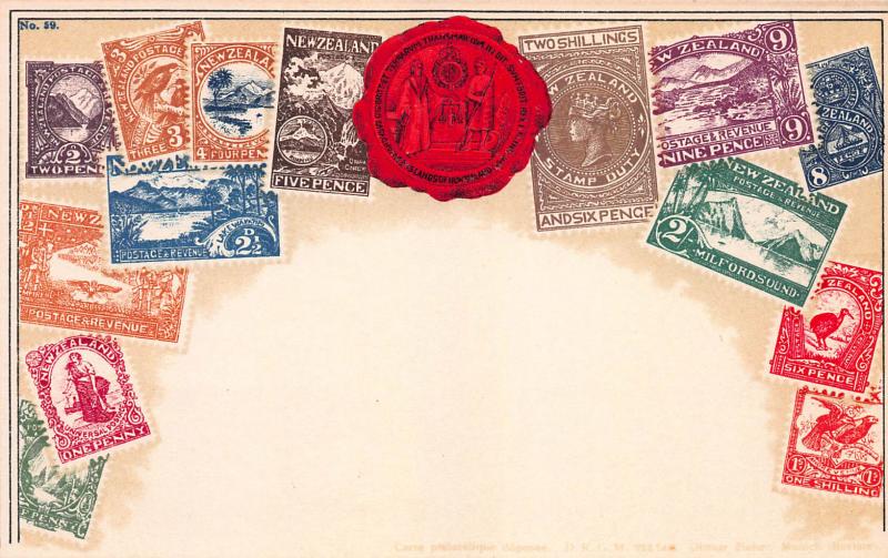 New Zealand, Stamp Postcard, Published by Ottmar Zieher, Circa 1905-10, Unused