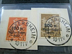 GERMANY 1923  -  SCOTT # B5-B6  -  USED  ON PAPER WITH FULL POSTMARKS