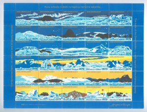 Greenland. 1979 Christmas Seal MNH  Sheet Unfolded. 4 Side Perf. Sun, Mountains.