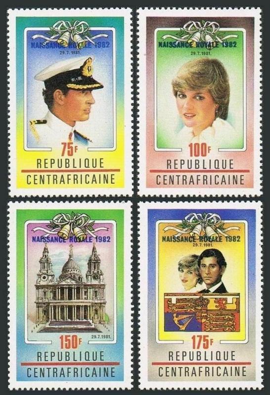 Central Africa 529-533,MNH.Michel 870-873,Bl.210. Birth of Prince William,1982