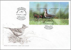 MOLDOVA - 2015 EURASIAN SKYLARK / BIRD - MS - FDC