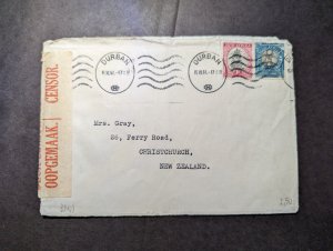 1941 Censored South Africa Cover Durban to Christchurch New Zealand