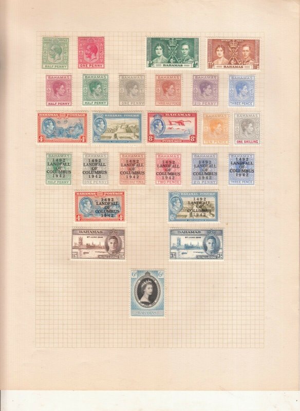 BAHAMAS ALBUM PAGE  VALUES MOSTLY GEORGE 5TH-QE 2ND, MOUNTED MINT