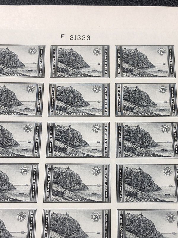 US 762 Acadia Imperf Sheet Of 50 Mint No Gum As Issued - SUPERB.