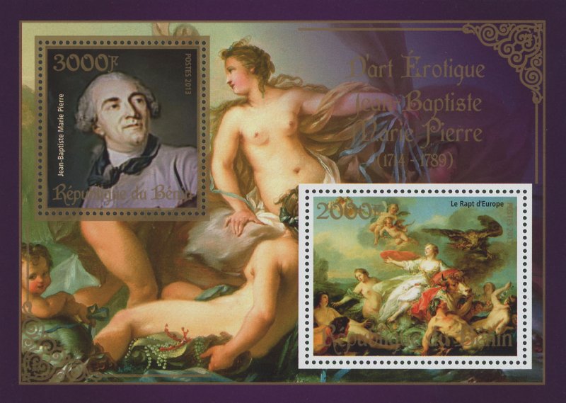 Erotic Art Paintings Jean Baptiste Marie Pierre Souvenir Sheet of 2 Stamps MNH