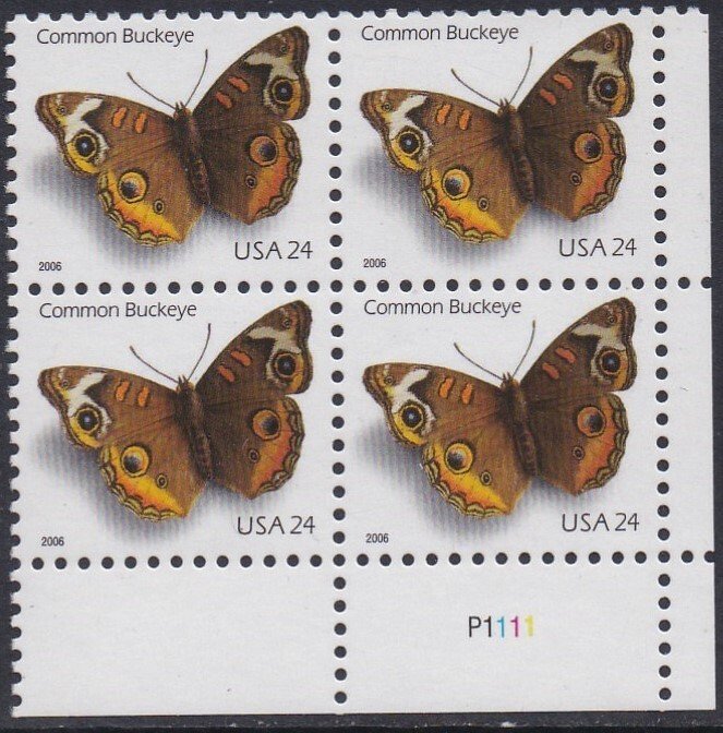 4000 Common Buckeye Butterfly Plate Block MNH