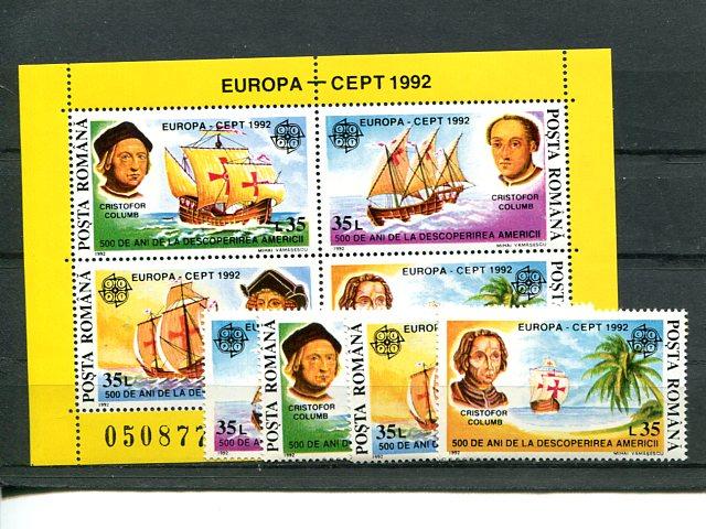 Romania 1992 Europa Mint VF NH shet and set . - Lakeshore Philatelics