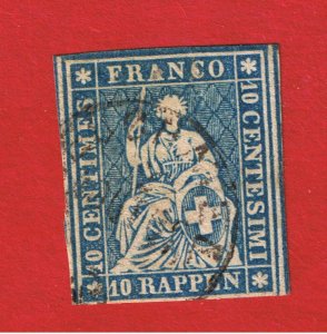 Switzerland #21  VF used  imperforate  Helvetia