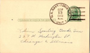 United States Marine Corps 1c Green Jefferson Postal Card 1948 U.S. Navy (128...