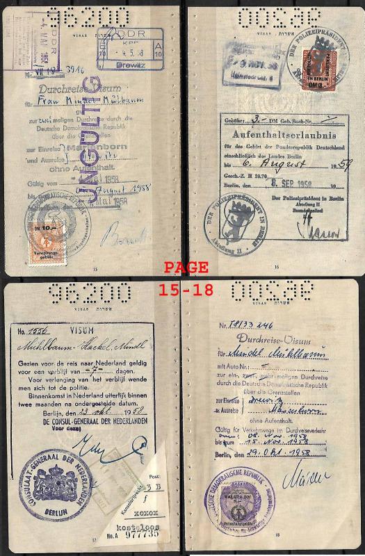 JUDAICA ISRAEL PASSPORT , SEPARATE PAGES, REVENUE STAMP, VISAS, 1958