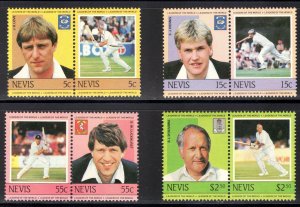 Nevis 1984 Sc#383/390 CRICKET PLAYERS AND TEAM EMBLEMS 8 PAIRS MNH