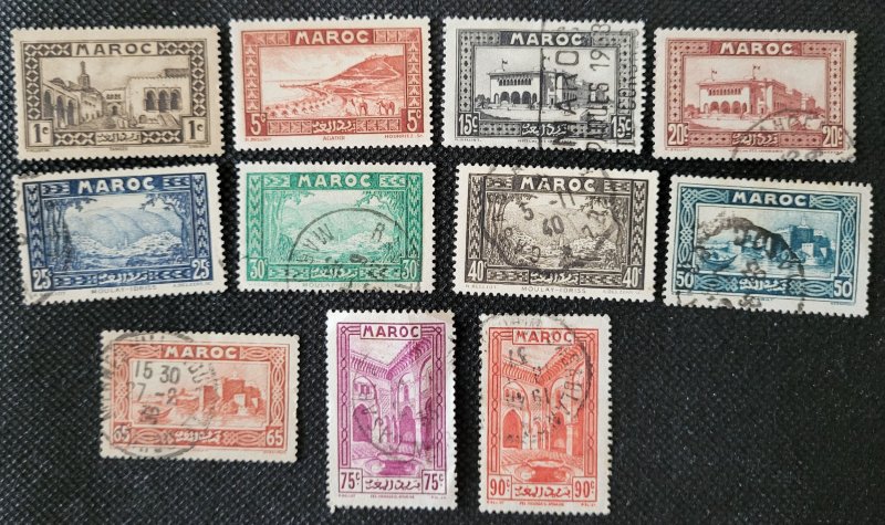 French Morocco, 1933-34, Eleven Locations & Views, 1c-90c, used, SCV$2.75