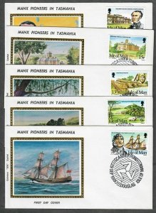 Isle of Man 177 - 181 Manx Pioneers in Tasmania Colorano Silk FDCs