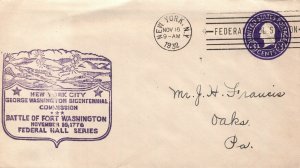 BATTLE OF FORT WASHINGTON 1776 SPECIAL COMMEMORATION COVER NEW YORK 1932