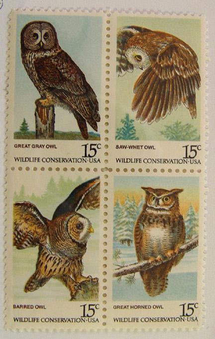 S148 US 1763a Owls 15c blk of 4 MH cv $1.40