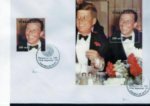 Turkmenistan 1998 JF. Kennedy & Frank Sinatra set + s/s Perforated in FDC