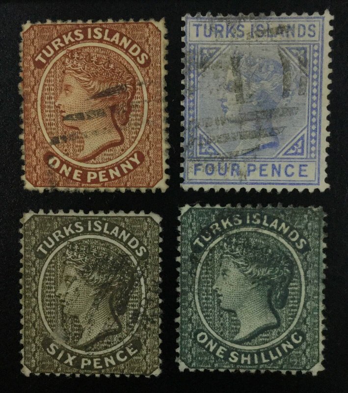 MOMEN: TURKS ISLANDS SG #49-52 1881 CROWN CC USED £510 LOT #61973