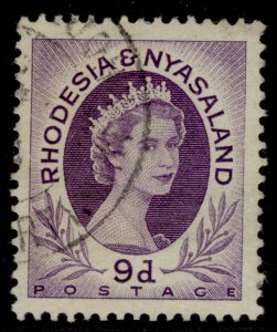 RHODESIA & NYASALAND QEII SG8, 9d violet, FINE USED.