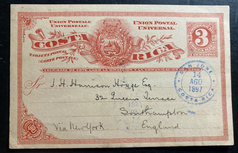 1897 San Jose Costa Rica Stationery Postcard Cover To Southampton England