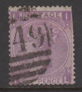 Great Britain 1869 QV 6d Bright Violet Sideface Sc#51 Plate #9 Used