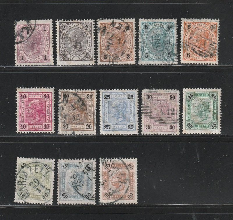 Austria 70a-82a With Varnish Bars Set U Franz Josef