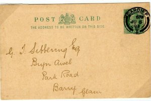 GB Wales KEVII Postal Stationery Card *TV/ R* PERFIN Cardiff 1903{samwells}MZ584