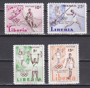 Liberia, Scott cat. 390-392, C126. Rome Olympics issue. ^